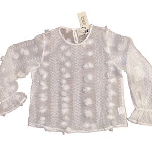 Benaar ~ Size Small ~ Pom Pom/Fuzzy Dots ~ 
White Pullover Sweater ~ New W/ Ta